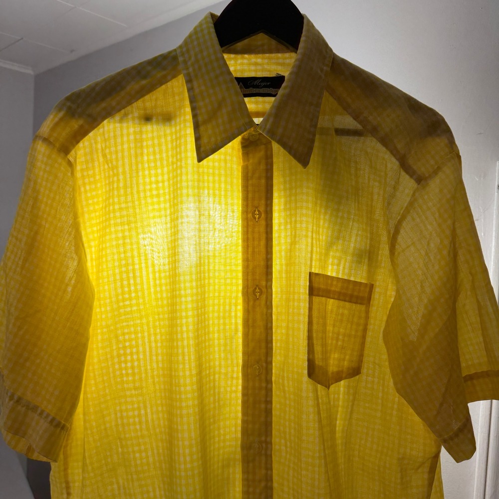 Vintage Timber Ridge Button Shirt Mens Large Yellow Gingham Thin Rockabilly 80s